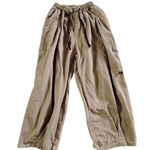 Khaki Green Cargo Pants Elastic Waist Drawstring Bei Sen Tu